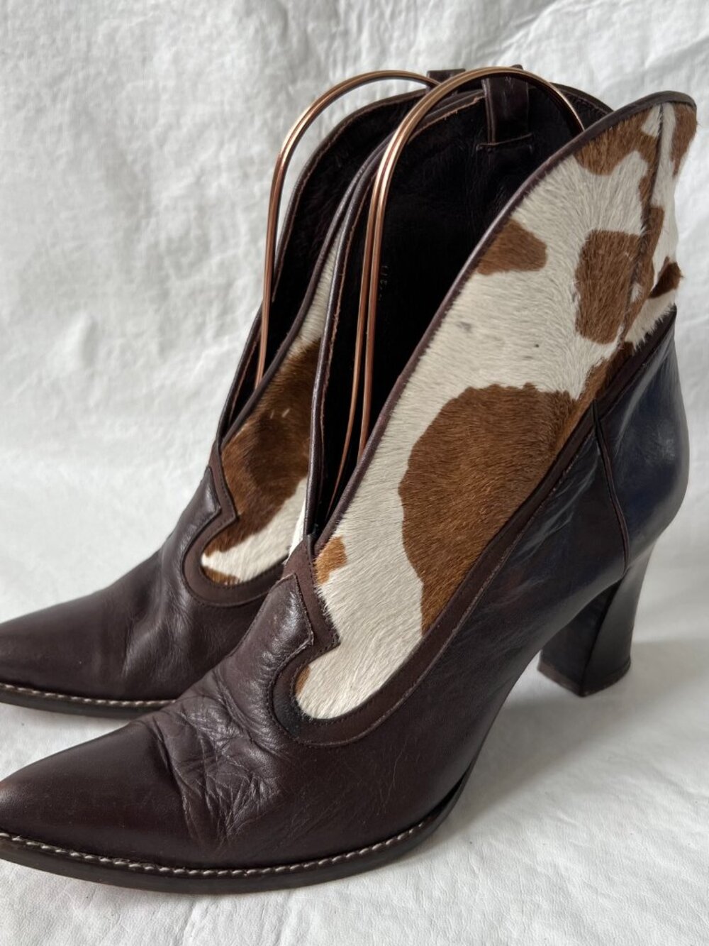 Donald Pliner western boots split shaft brown leather fur cow 8.5 womens pointed - Picture 3 of 13